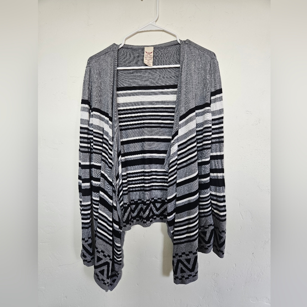 Faded Glory Women's Striped Cardigan - Gray and Black And White, XXL